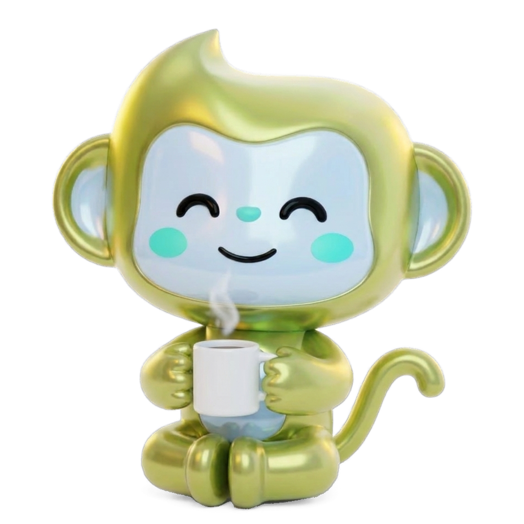 nozam mascot sitting with a cup of coffee
